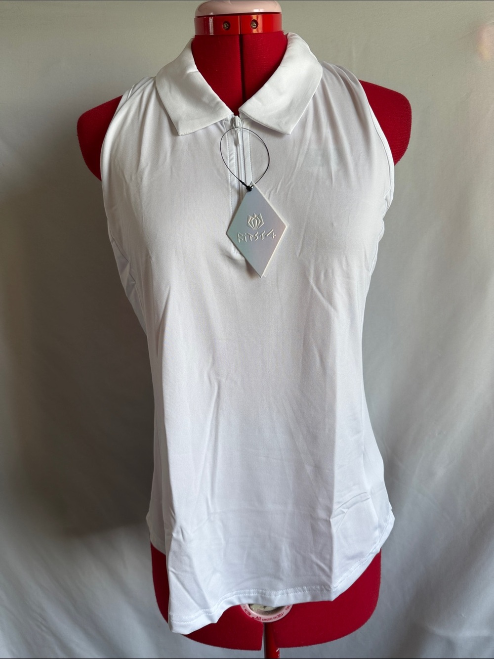 Women's White Sleeveless Polo Top